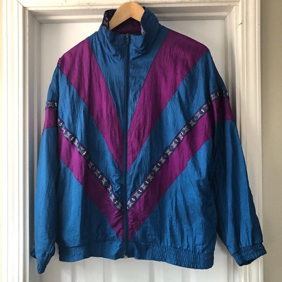 Vintage Jackets & Blazers - Vintage 80’s Purple Blue Windbreaker sz M